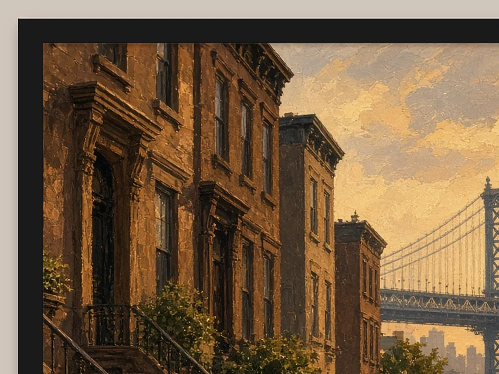 Brooklyn ao Entardecer detalhe da moldura e da impressão