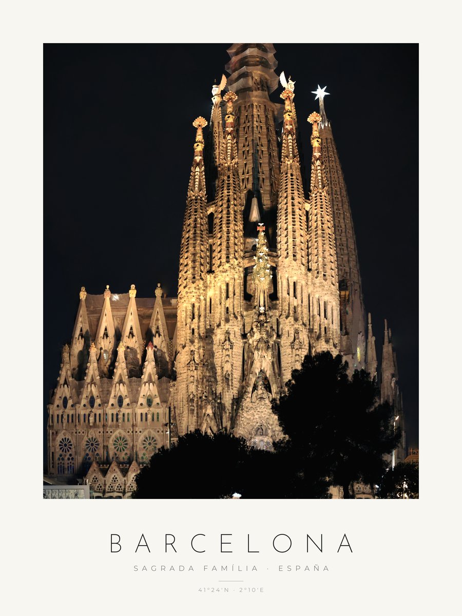 Poster Barcelona – Sagrada Família – versão a cores, poster com moldura