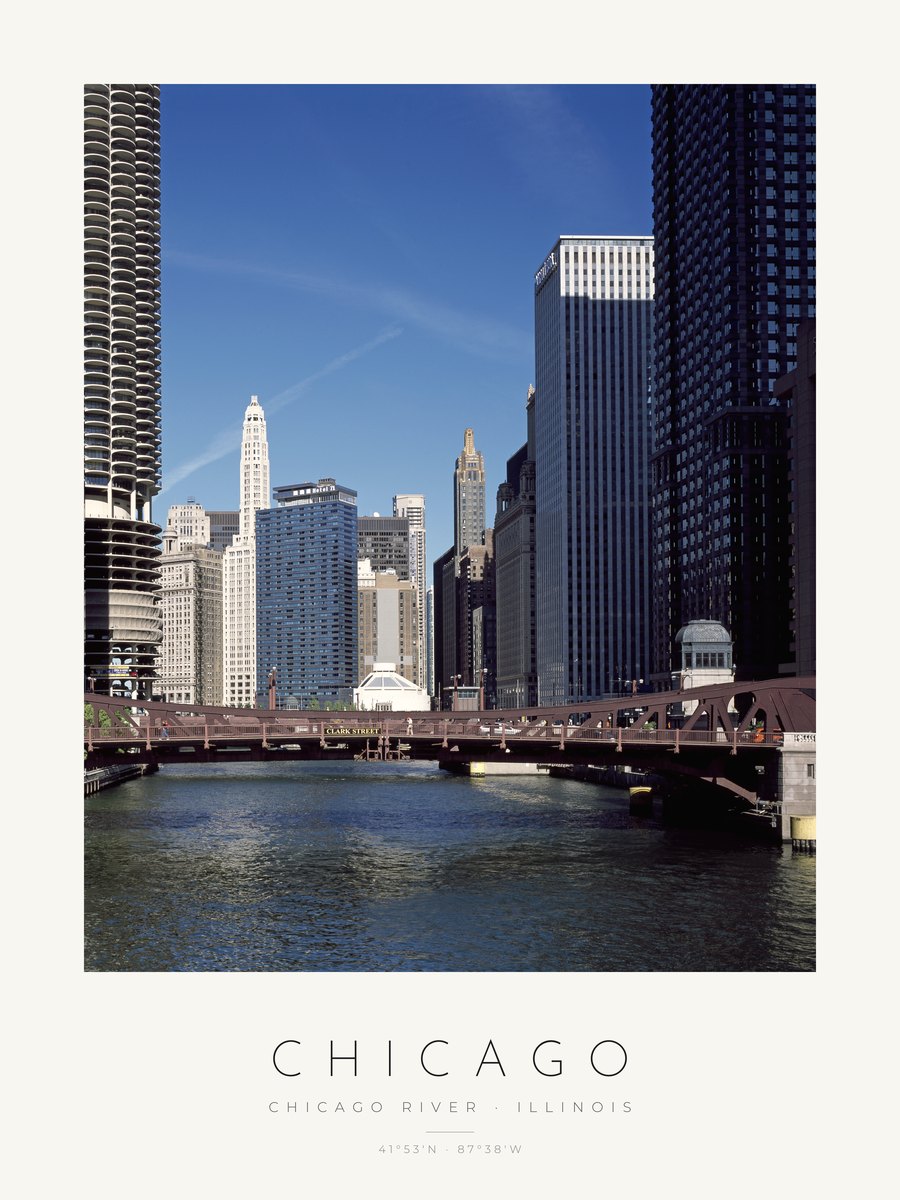 Poster Chicago – Pontes do Rio Chicago – versão a cores, poster com moldura