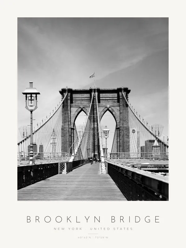 Poster Nova Iorque – Ponte de Brooklyn – poster vertical com moldura