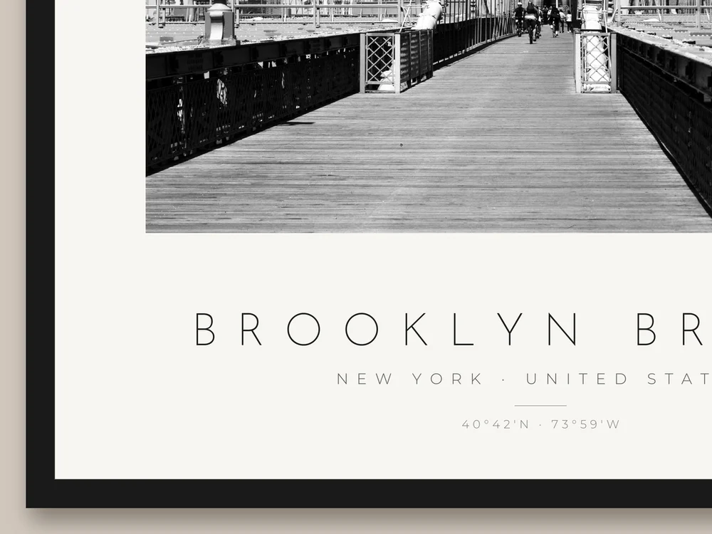 Poster Nova Iorque – Ponte de Brooklyn detalhe da moldura e da impressão