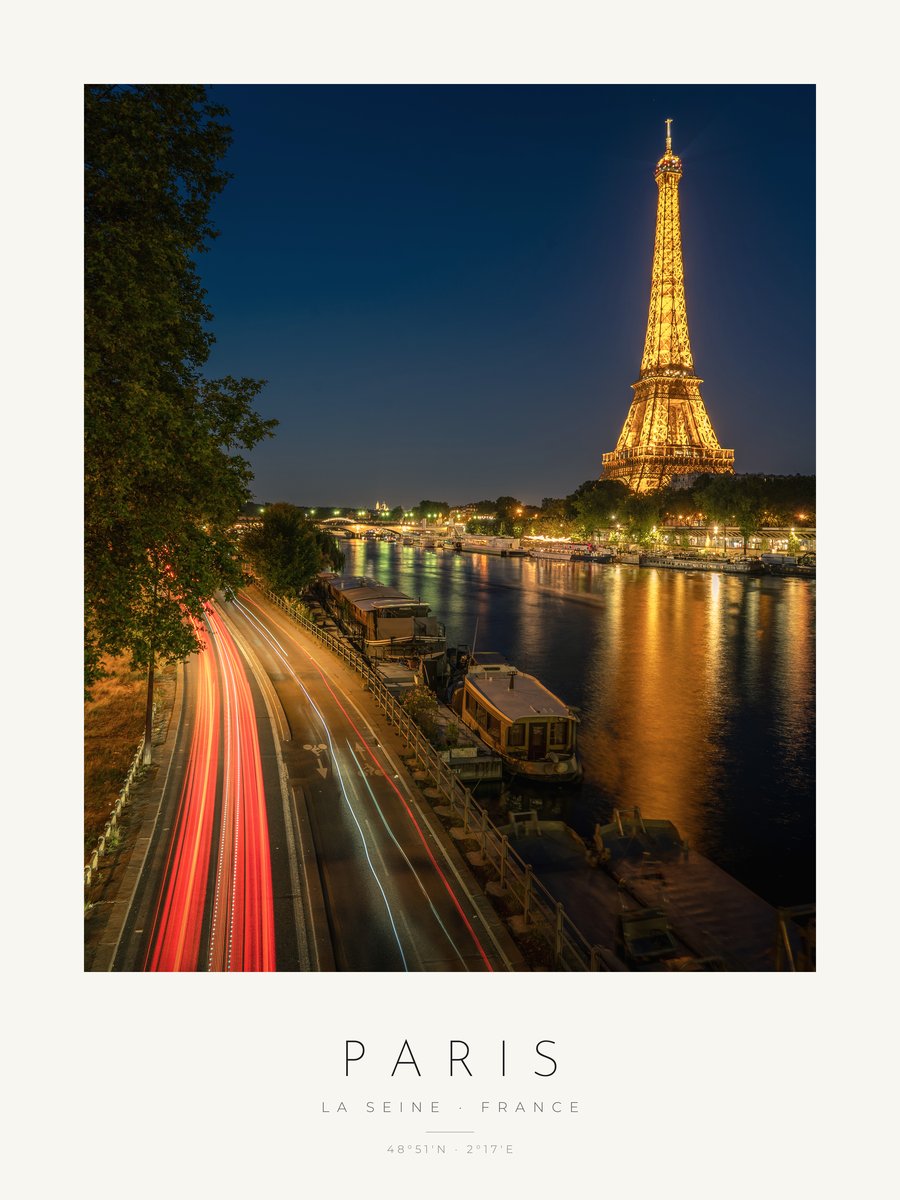 Poster Paris – Sena à Noite – versão a cores, poster com moldura