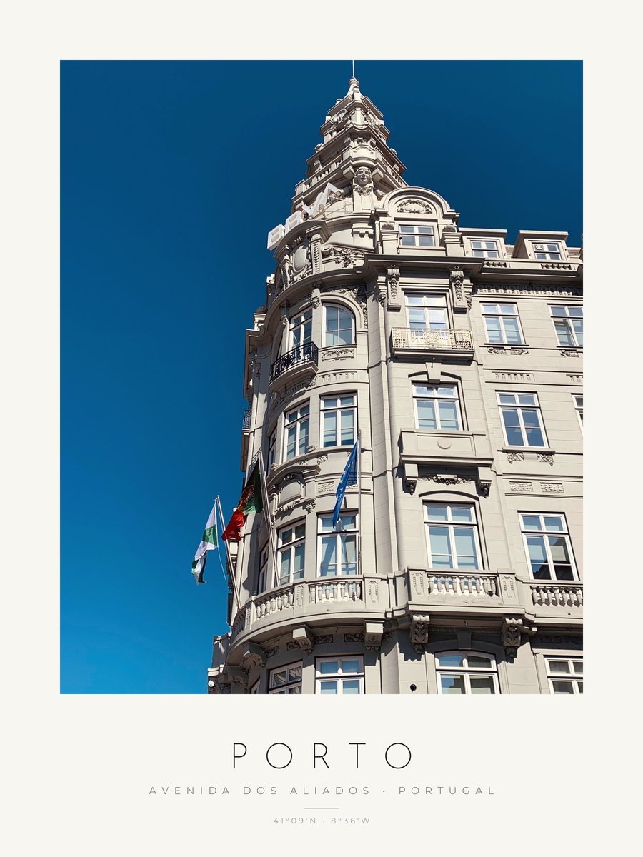 Poster Porto – Avenida dos Aliados – versão a cores, poster com moldura