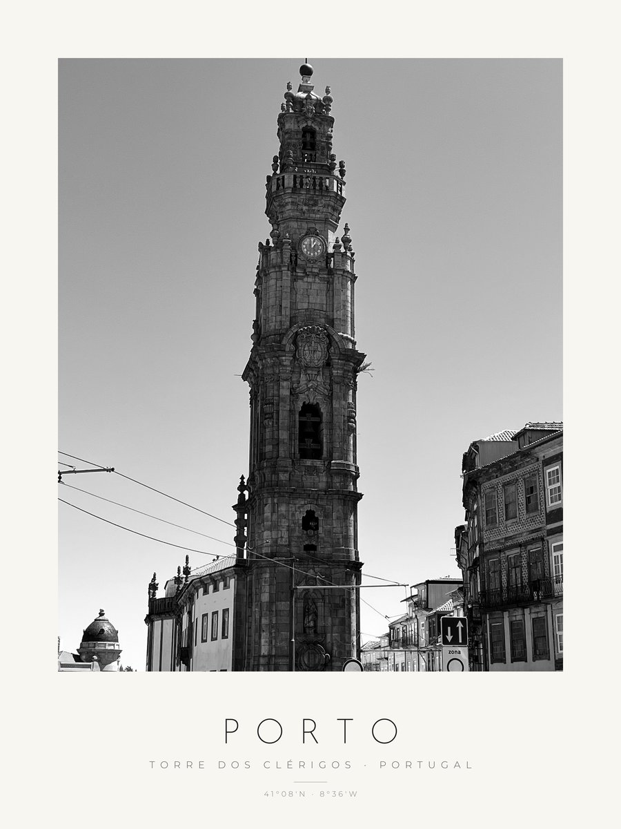 Poster Porto – Torre dos Clérigos ao sol – poster com moldura
