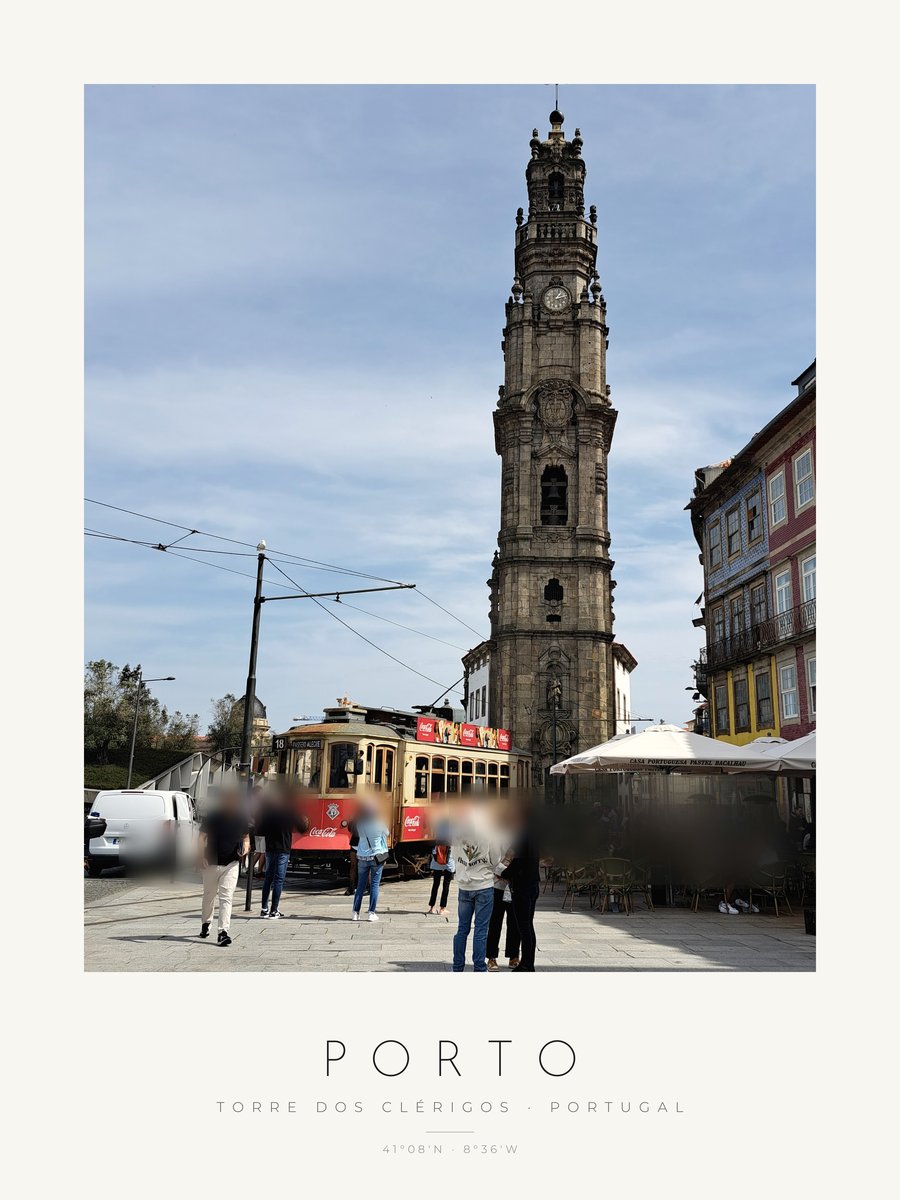 Poster Porto – Clérigos e elétrico – versão a cores, poster com moldura