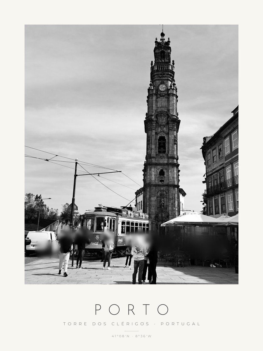 Poster Porto – Clérigos e elétrico – poster com moldura