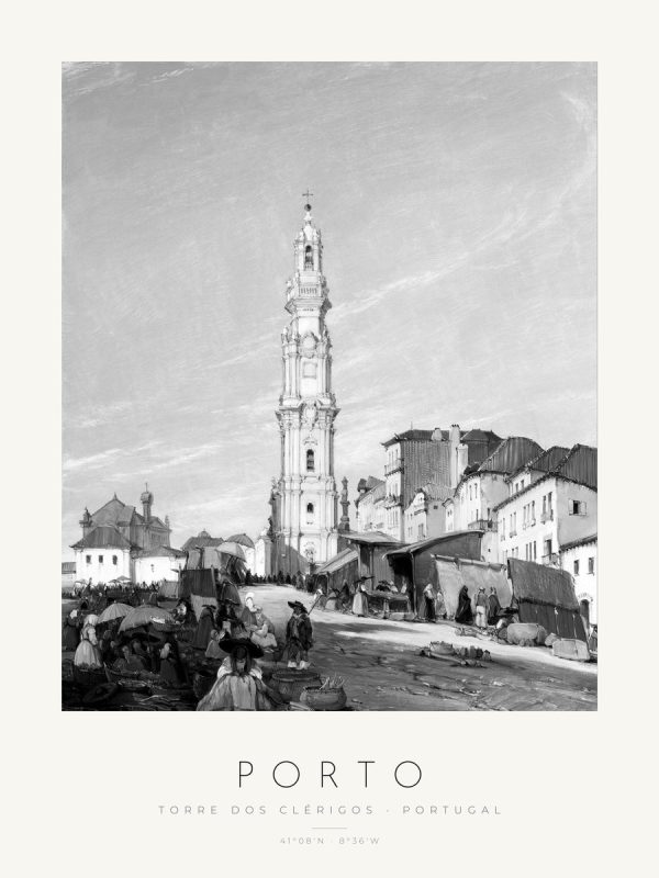 Poster Porto – Torre dos Clérigos, pintura de James Holland – poster com moldura