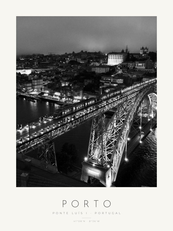 Poster Porto – Ponte Luís I ao anoitecer – poster com moldura