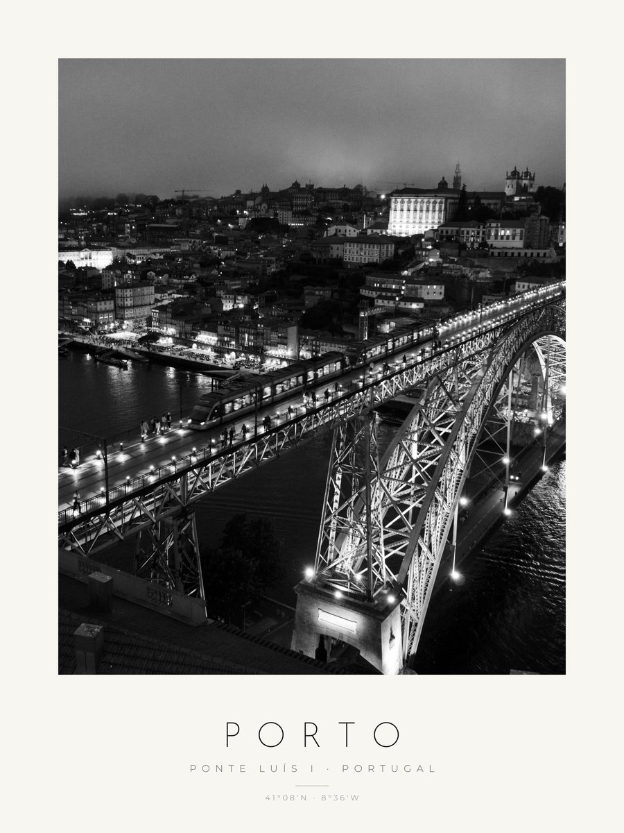 Poster Porto – Ponte Luís I ao anoitecer – poster com moldura