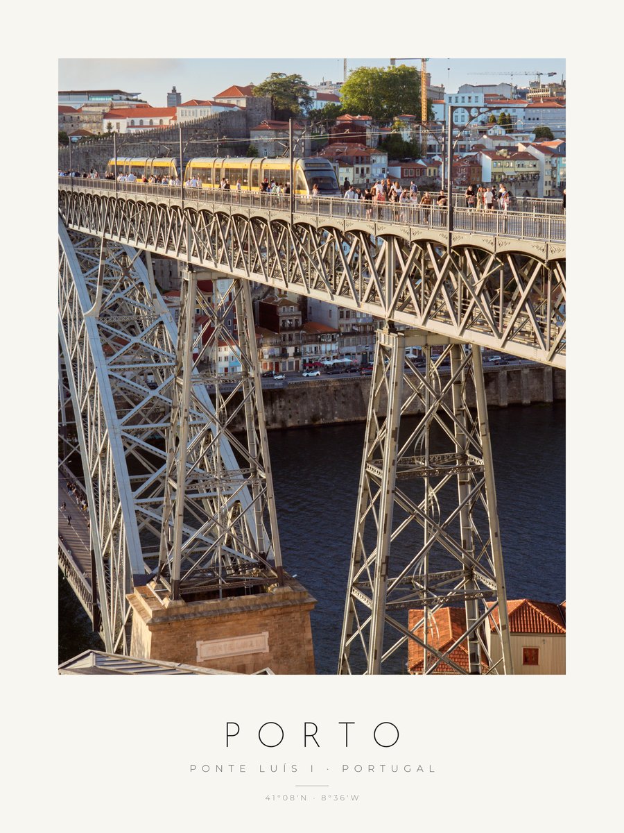 Poster Porto – Ponte Luís I vista lateral – versão a cores, poster com moldura