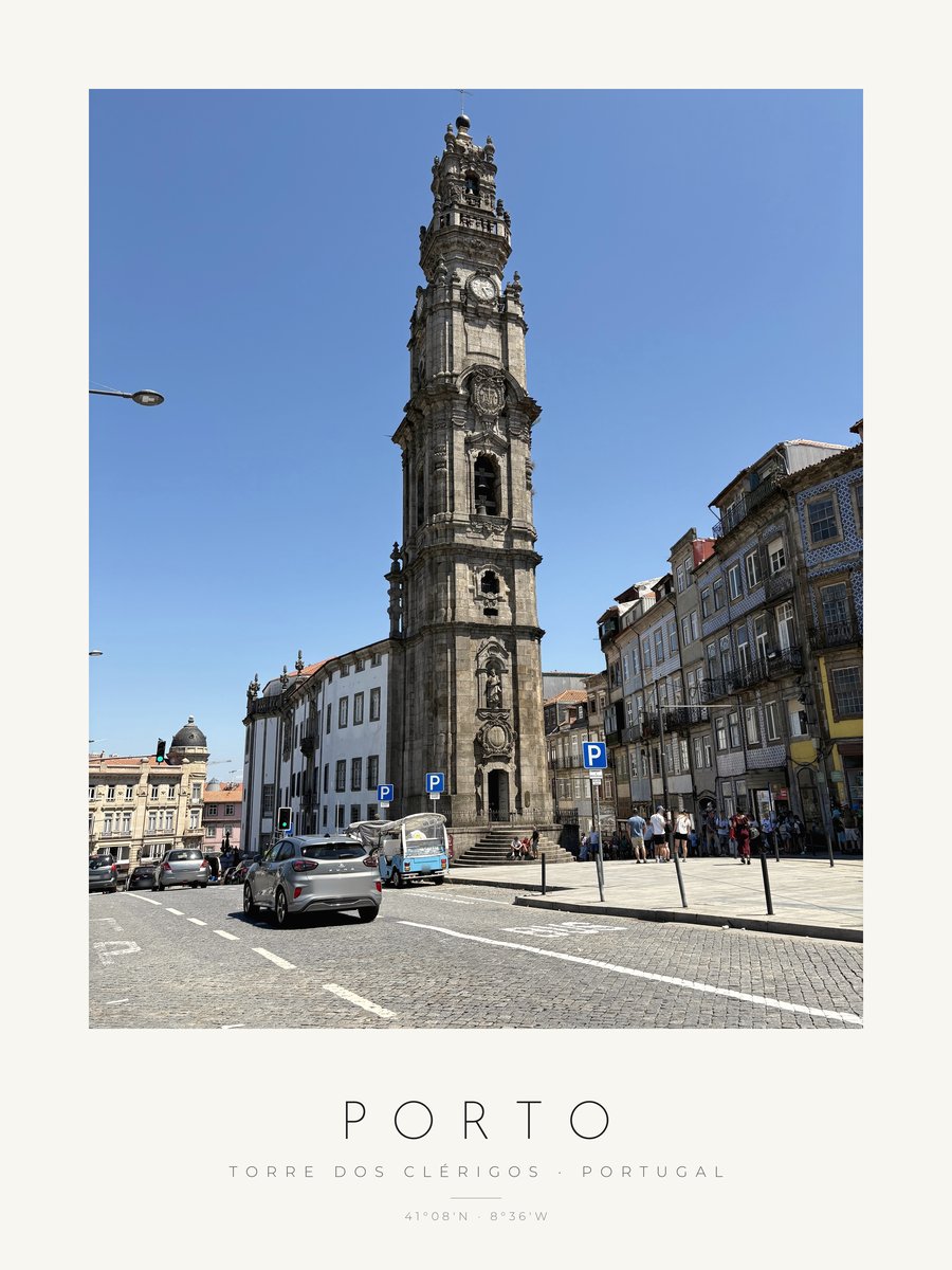 Poster Porto – Torre dos Clérigos – versão a cores, poster com moldura