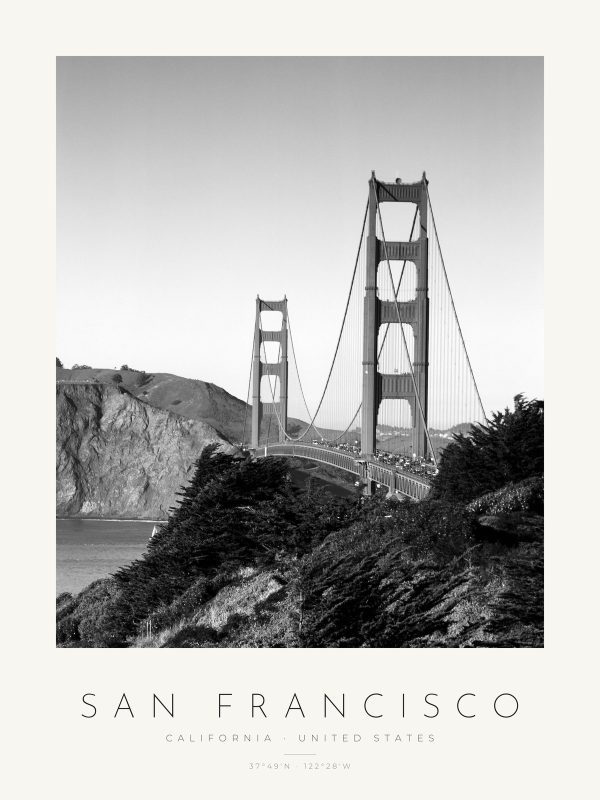Poster São Francisco – Golden Gate – poster vertical com moldura