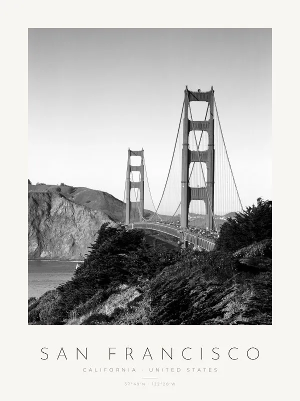 Poster São Francisco – Golden Gate – poster vertical com moldura
