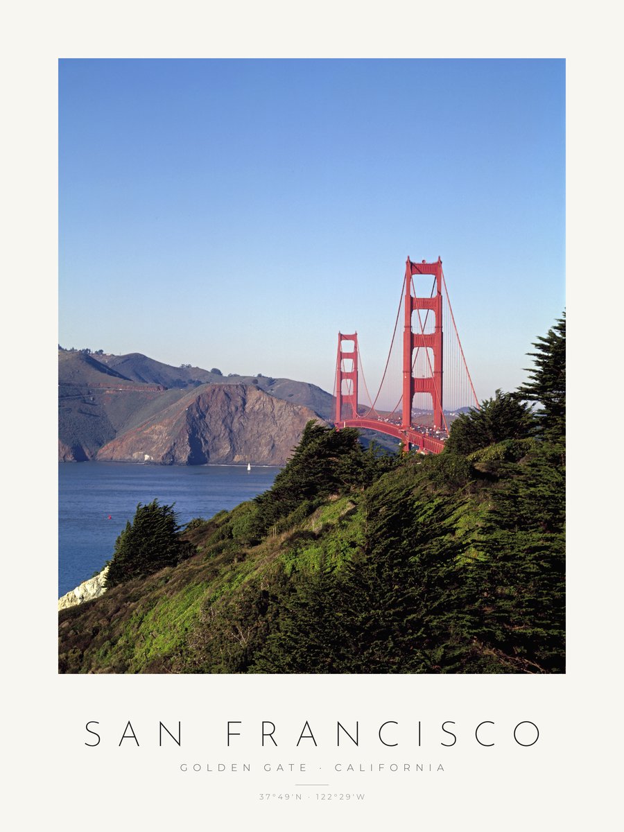 Poster São Francisco – Golden Gate e Marin – versão a cores, poster com moldura