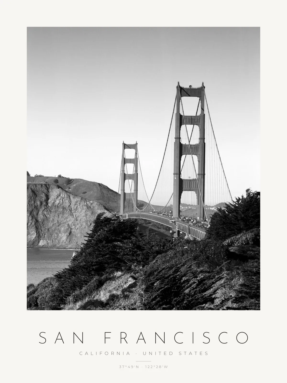 Poster São Francisco – Golden Gate – poster vertical com moldura