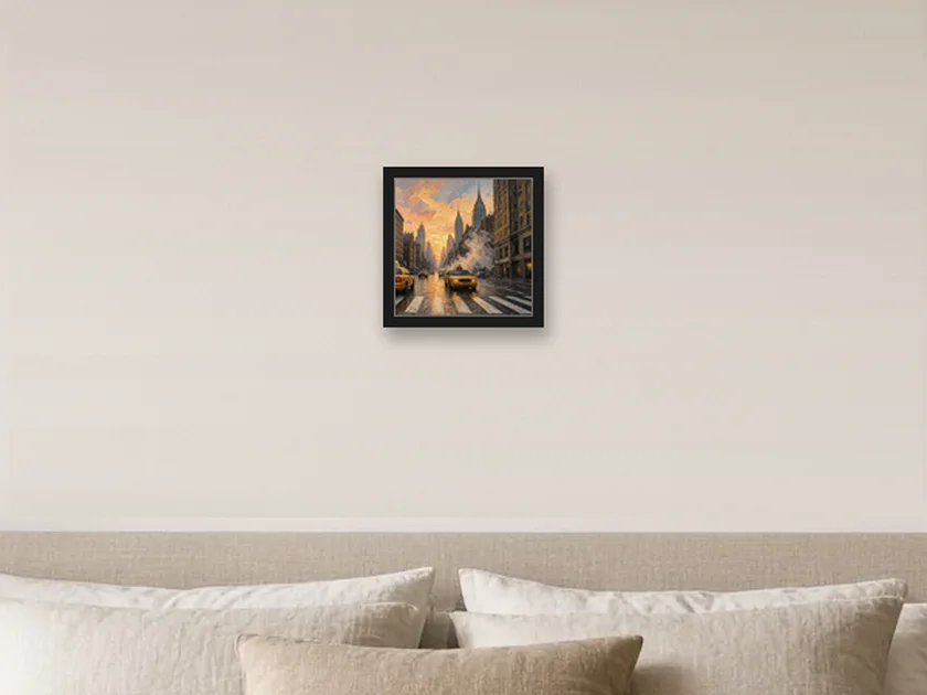 Táxis e Empire State como quadro adesivo 20x20 na parede