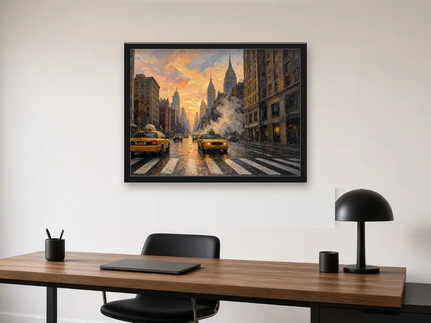 Táxis e Empire State no escritório