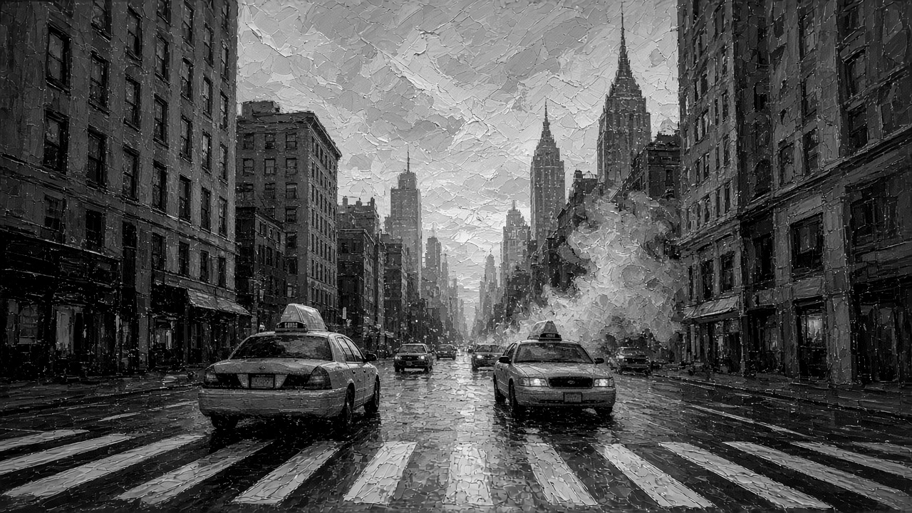 Táxis em Manhattan – versão a preto e branco