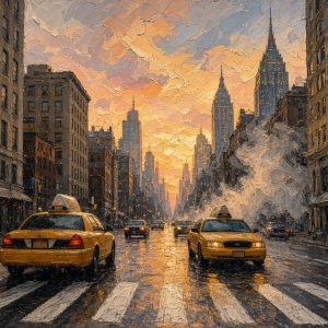 Táxis e Empire State – quadro decorativo de Nova Iorque