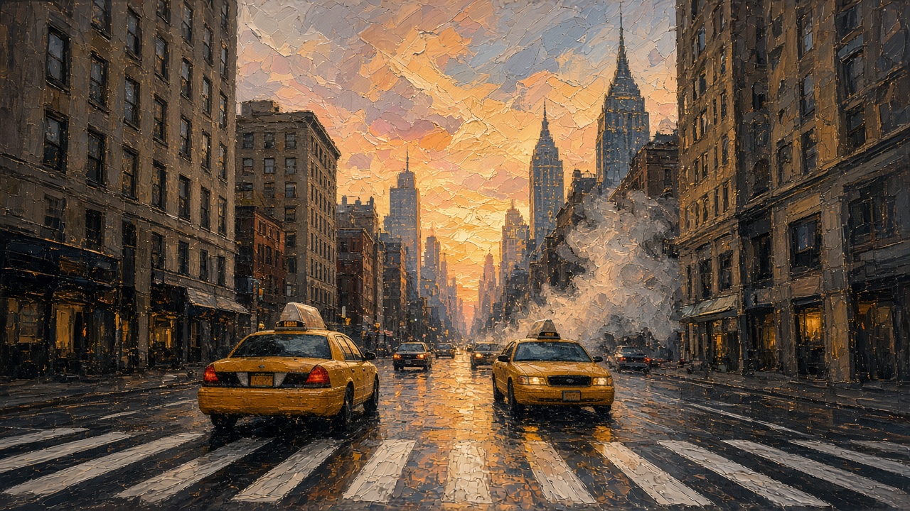Táxis e Empire State – quadro decorativo de Nova Iorque